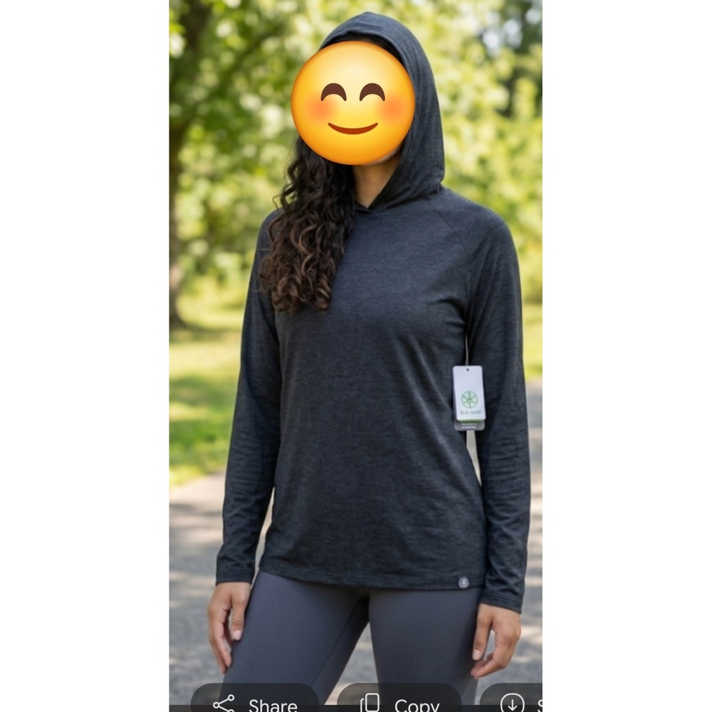 GAIAM Women's Long Sleeve Athletic Top Large Black Heather Slim Fit NWT Yoga Gym